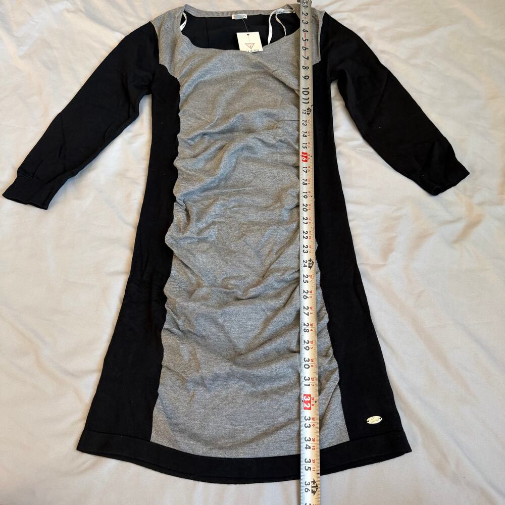 Guess Ruched Bodycon Colorblock Black Gray Long Sleeve Sweater Dress NWT Large - Picture 8 of 9